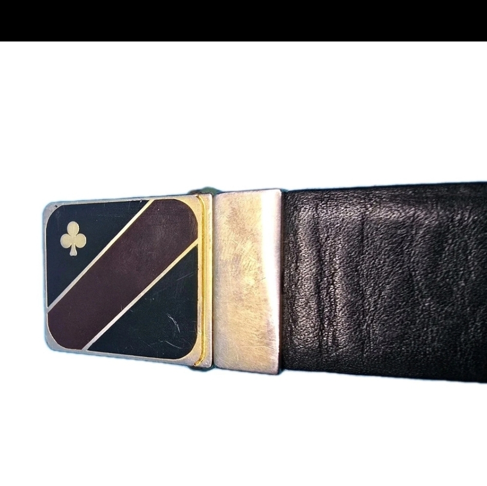 Vintage 1980s Pierre Cardin Black Leather Belt with Goldtone Buckle REVERSIBLE